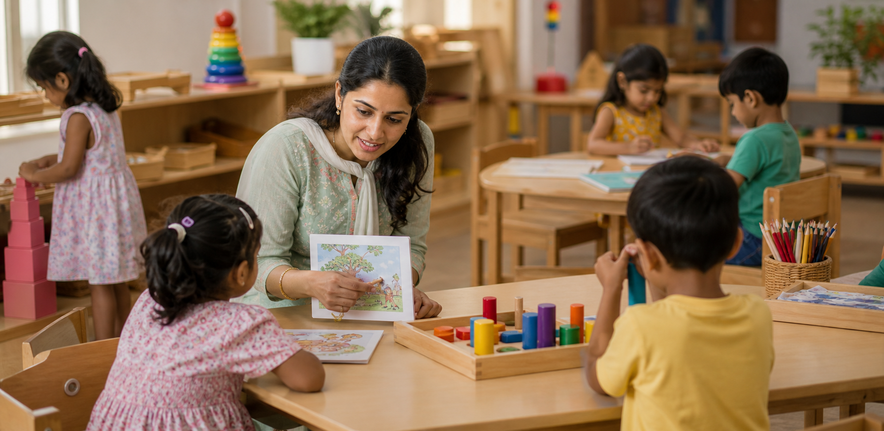 Indian early childhood educator in a professional classroom setting